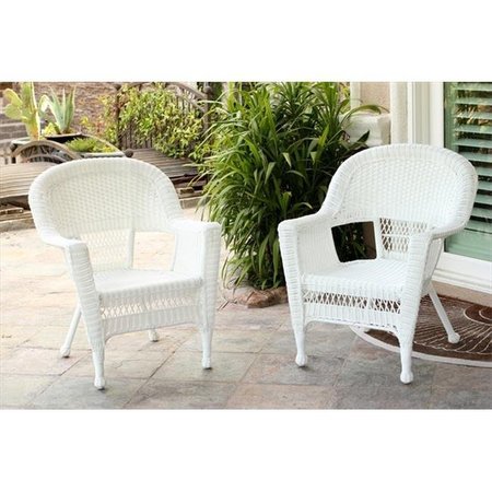 JECO Jeco W00206_2-CES 3 Piece White Wicker Chair And End Table Set Without Cushion W00206_2-CES